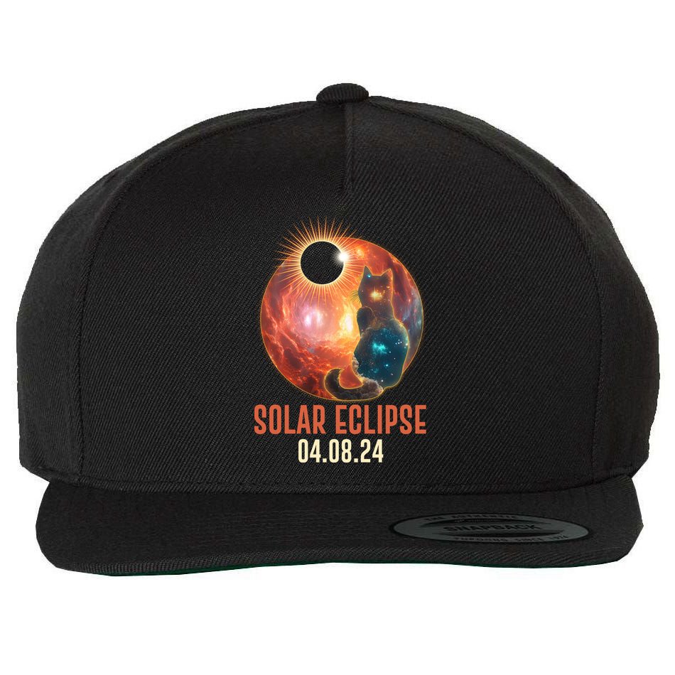 Total Solar Eclipse Galaxy Space Cat Wool Snapback Cap