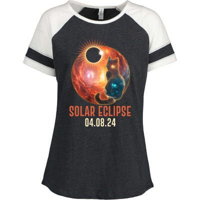 Total Solar Eclipse Galaxy Space Cat Enza Ladies Jersey Colorblock Tee