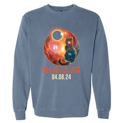 Total Solar Eclipse Galaxy Space Cat Garment-Dyed Sweatshirt