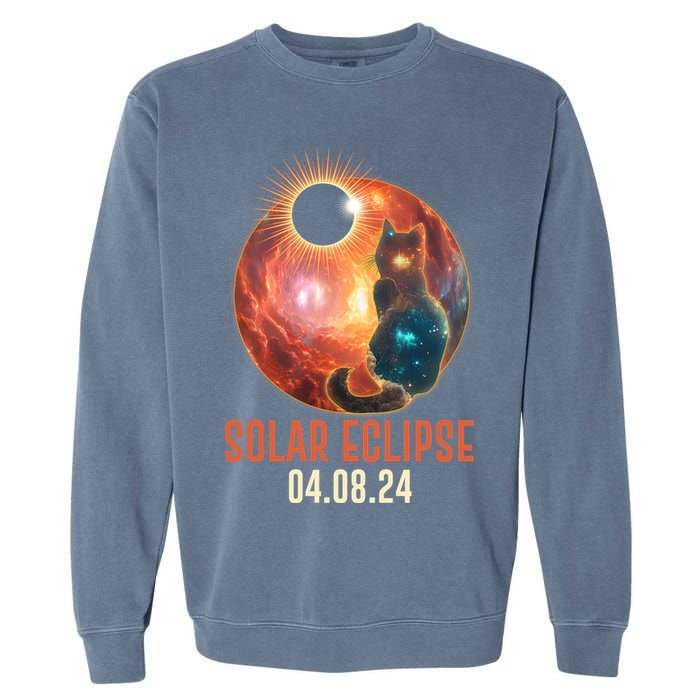 Total Solar Eclipse Galaxy Space Cat Garment-Dyed Sweatshirt