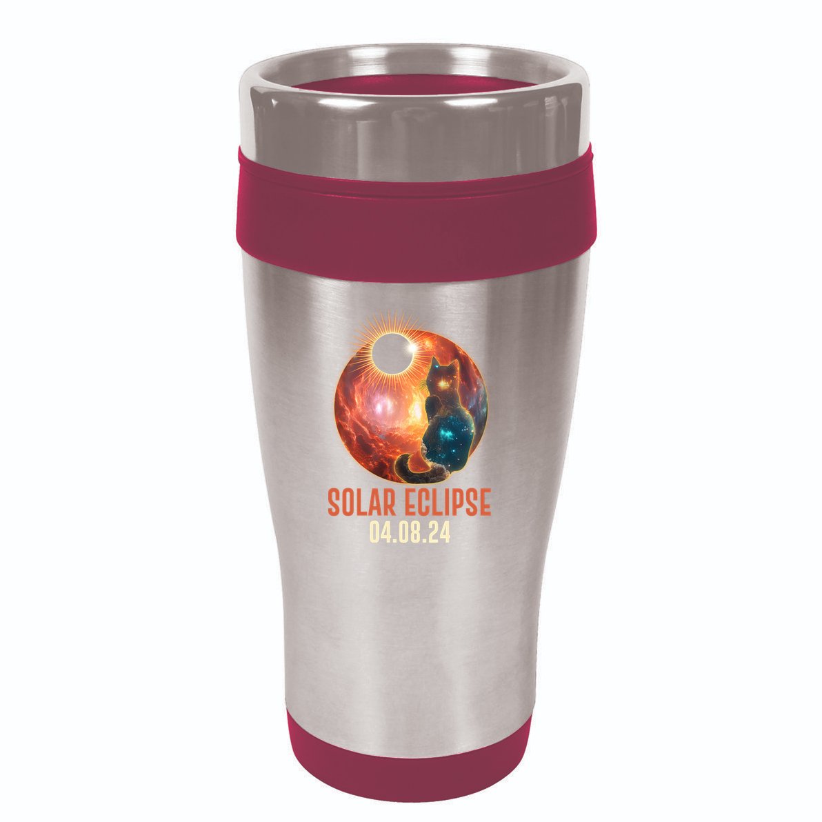 Total Solar Eclipse Galaxy Space Cat 16oz Travel Tumbler
