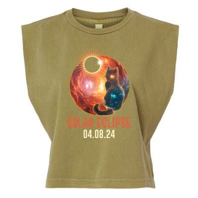 Total Solar Eclipse Galaxy Space Cat Garment-Dyed Women's Muscle Tee
