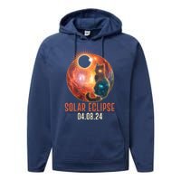 Total Solar Eclipse Galaxy Space Cat Performance Fleece Hoodie