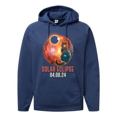 Total Solar Eclipse Galaxy Space Cat Performance Fleece Hoodie