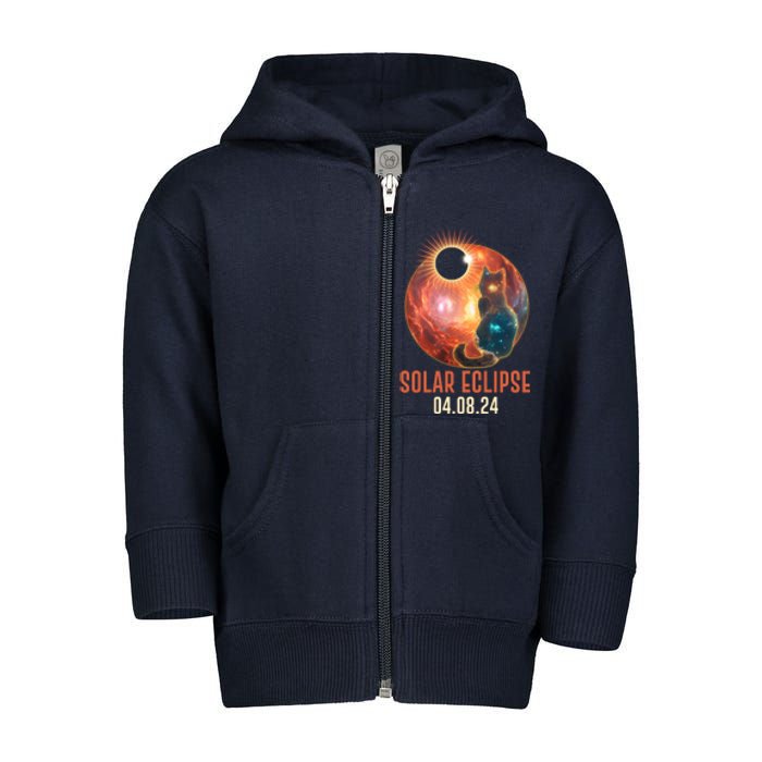 Total Solar Eclipse Galaxy Space Cat Toddler Zip Fleece Hoodie