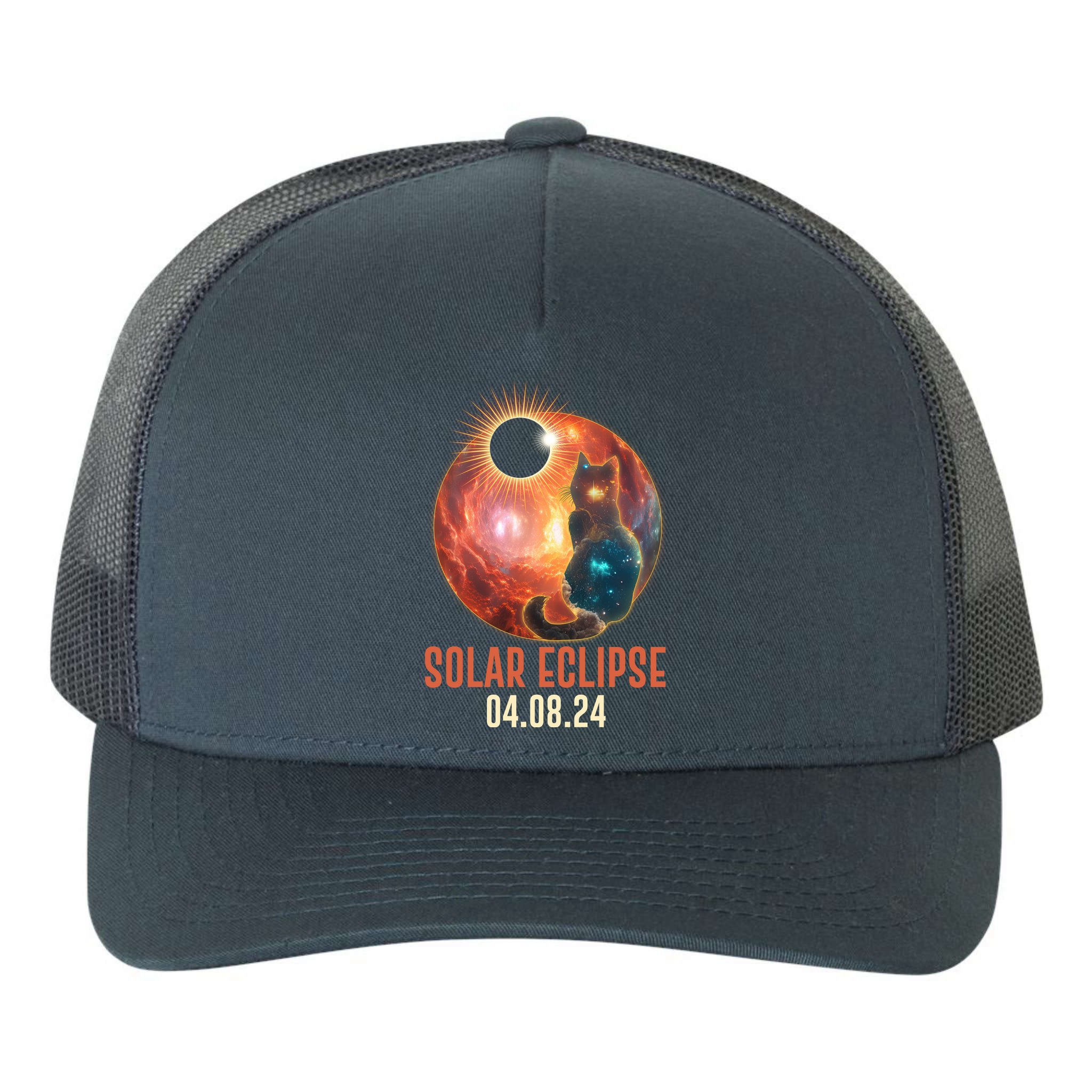 Total Solar Eclipse Galaxy Space Cat Yupoong Adult 5-Panel Trucker Hat