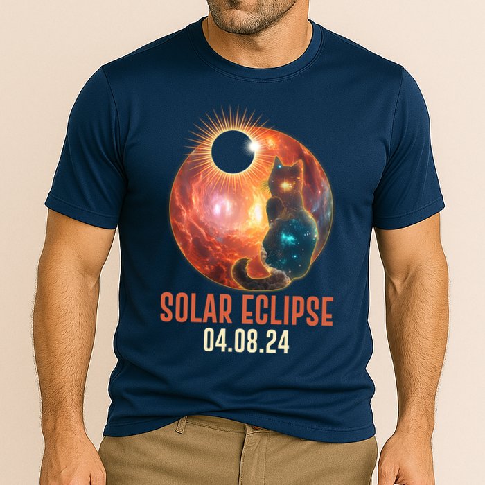 Total Solar Eclipse Galaxy Space Cat Performance Shirt