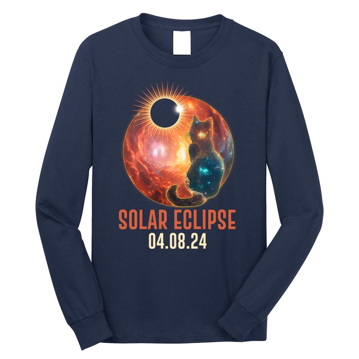 Total Solar Eclipse Galaxy Space Cat Long Sleeve Shirt