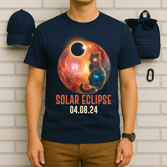 Total Solar Eclipse Galaxy Space Cat T-Shirt