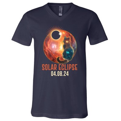 Total Solar Eclipse Galaxy Space Cat V-Neck T-Shirt