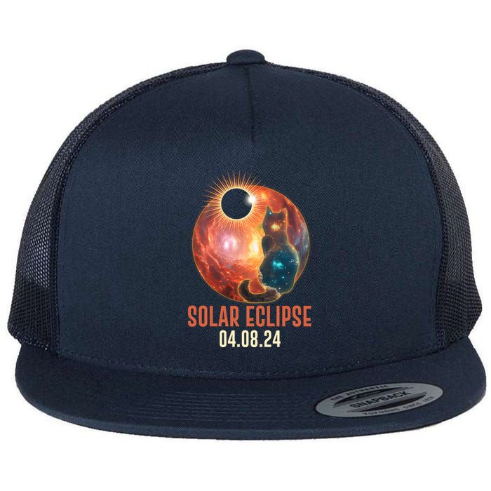 Total Solar Eclipse Galaxy Space Cat Flat Bill Trucker Hat