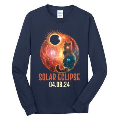 Total Solar Eclipse Galaxy Space Cat Tall Long Sleeve T-Shirt