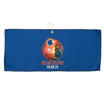 Total Solar Eclipse Galaxy Space Cat Large Microfiber Waffle Golf Towel