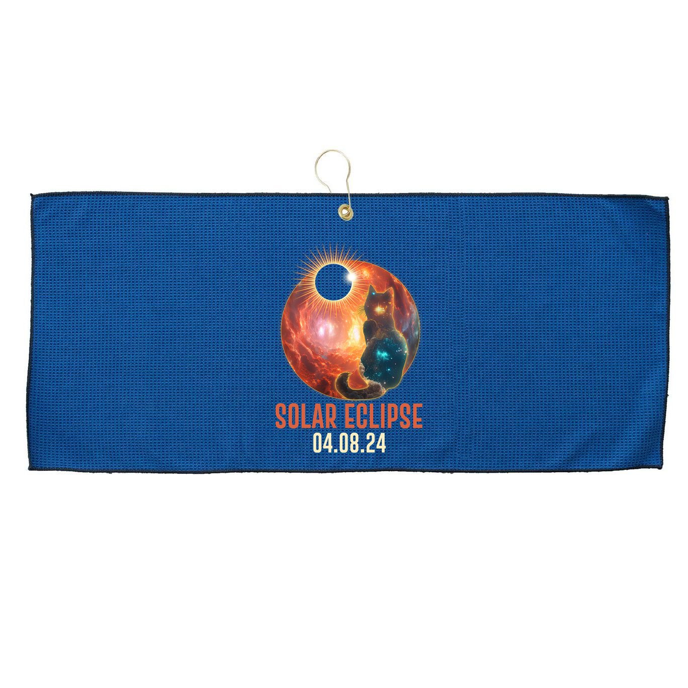 Total Solar Eclipse Galaxy Space Cat Large Microfiber Waffle Golf Towel