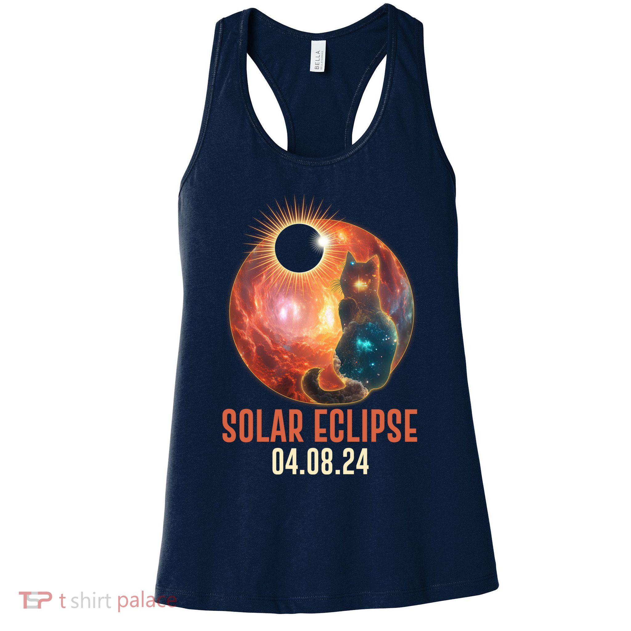 Total Solar Eclipse Galaxy Space Cat Womens Tank Top