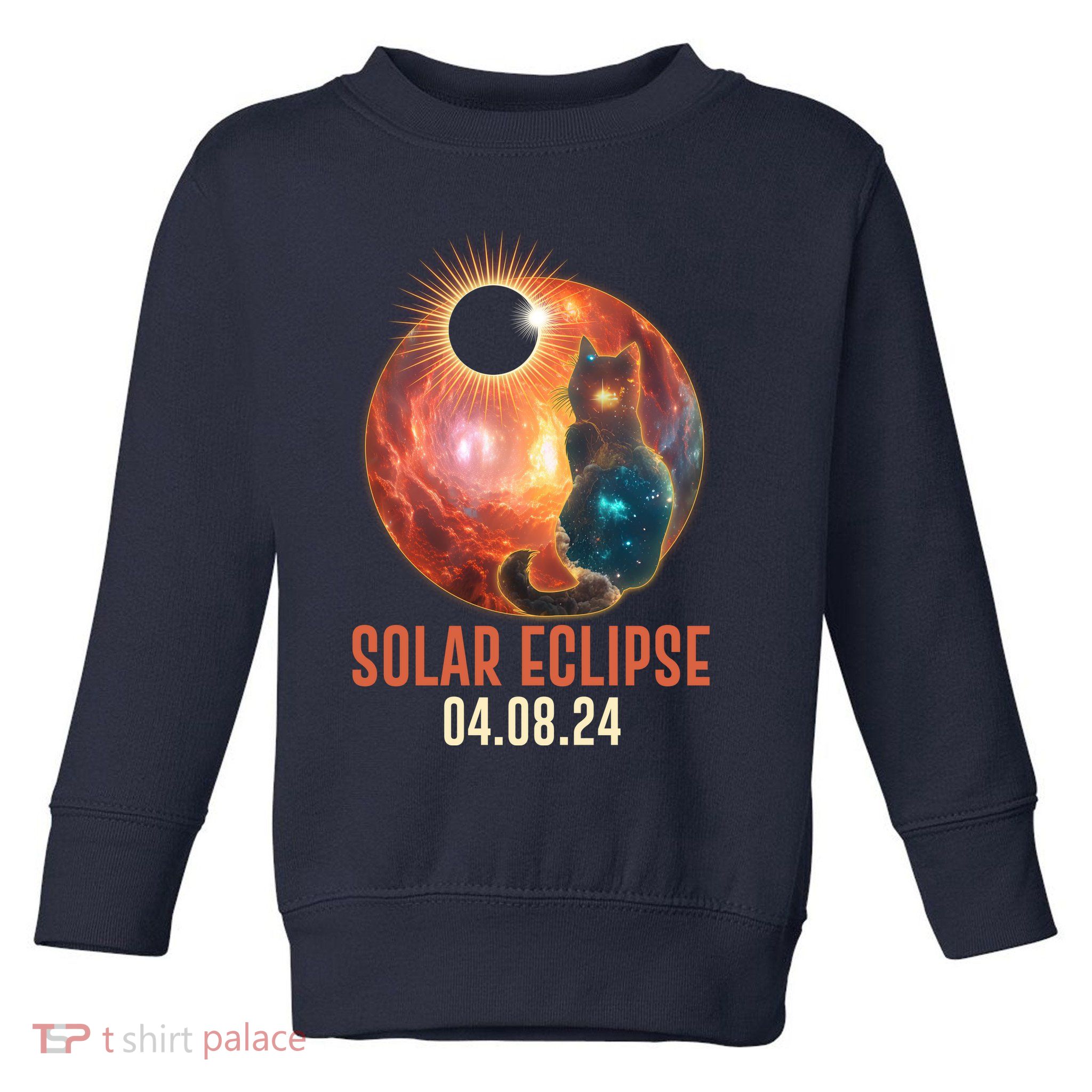Total Solar Eclipse Galaxy Space Cat Toddler Sweatshirt