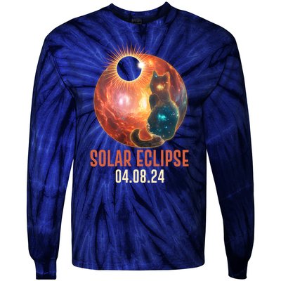 Total Solar Eclipse Galaxy Space Cat Tie-Dye Long Sleeve Shirt