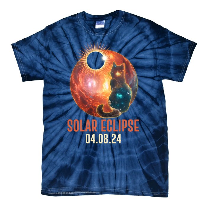 Total Solar Eclipse Galaxy Space Cat Tie-Dye T-Shirt