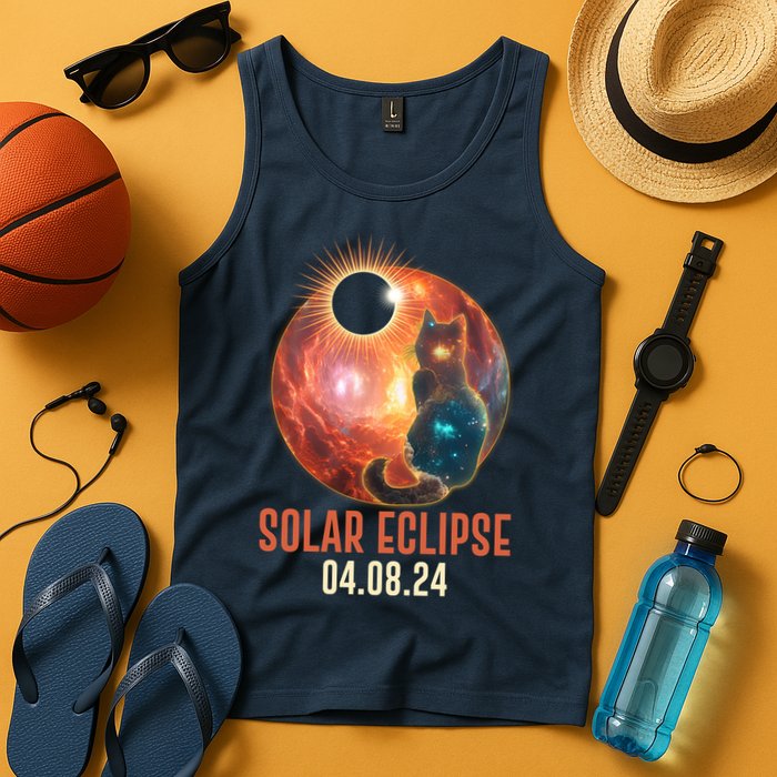 Total Solar Eclipse Galaxy Space Cat Tank Top