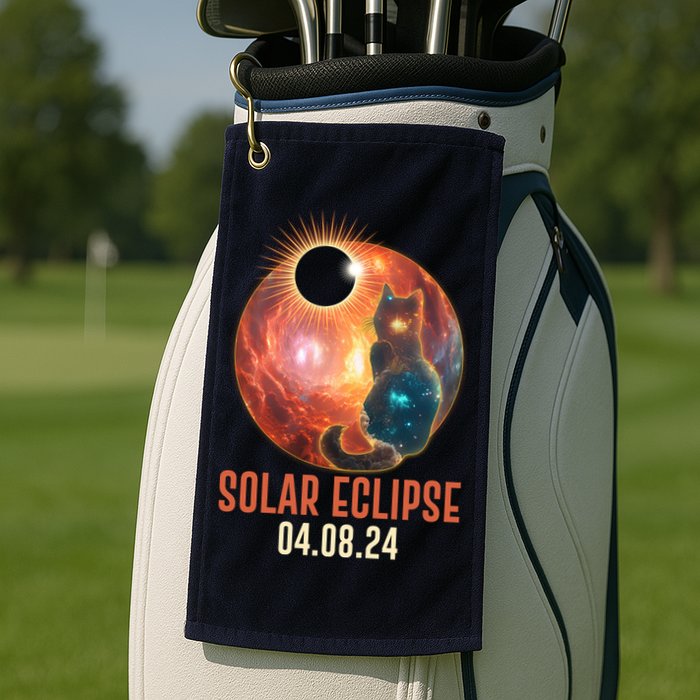 Total Solar Eclipse Galaxy Space Cat Golf Towel