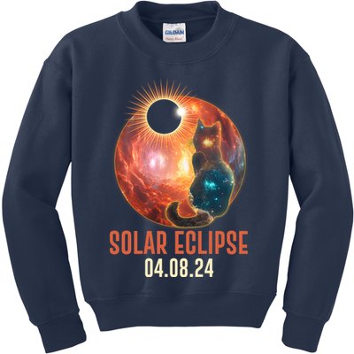 Total Solar Eclipse Galaxy Space Cat Kids Sweatshirt