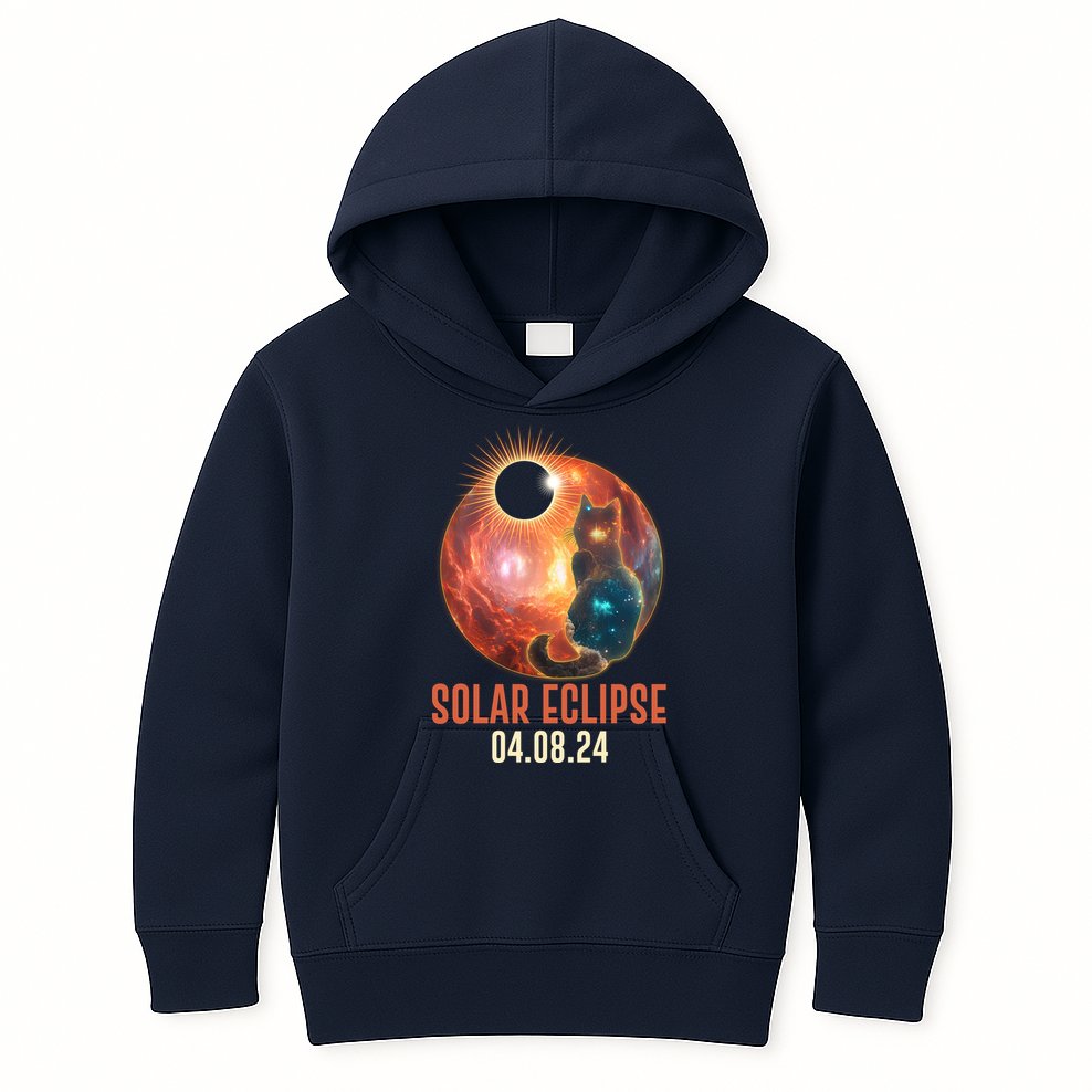 Total Solar Eclipse Galaxy Space Cat Kids Hoodie
