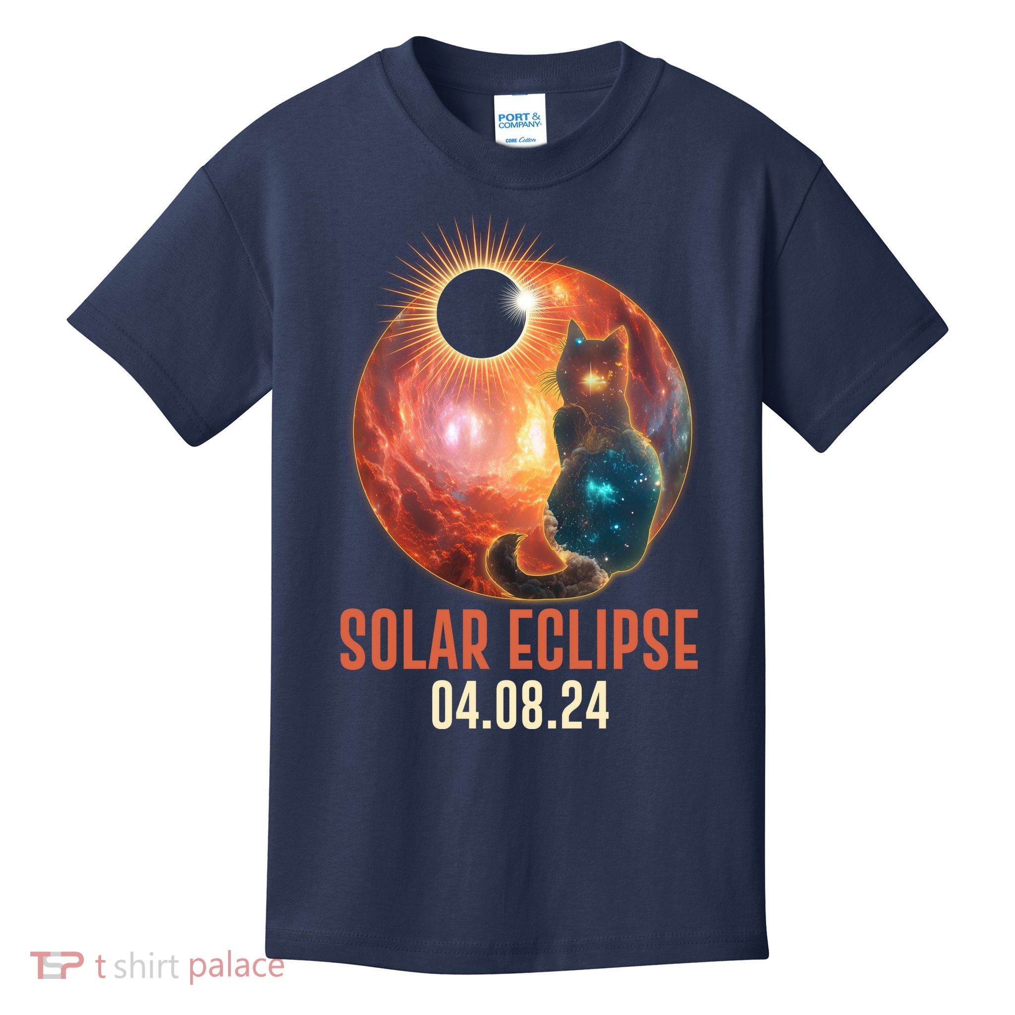 Total Solar Eclipse Galaxy Space Cat Kids T-Shirt