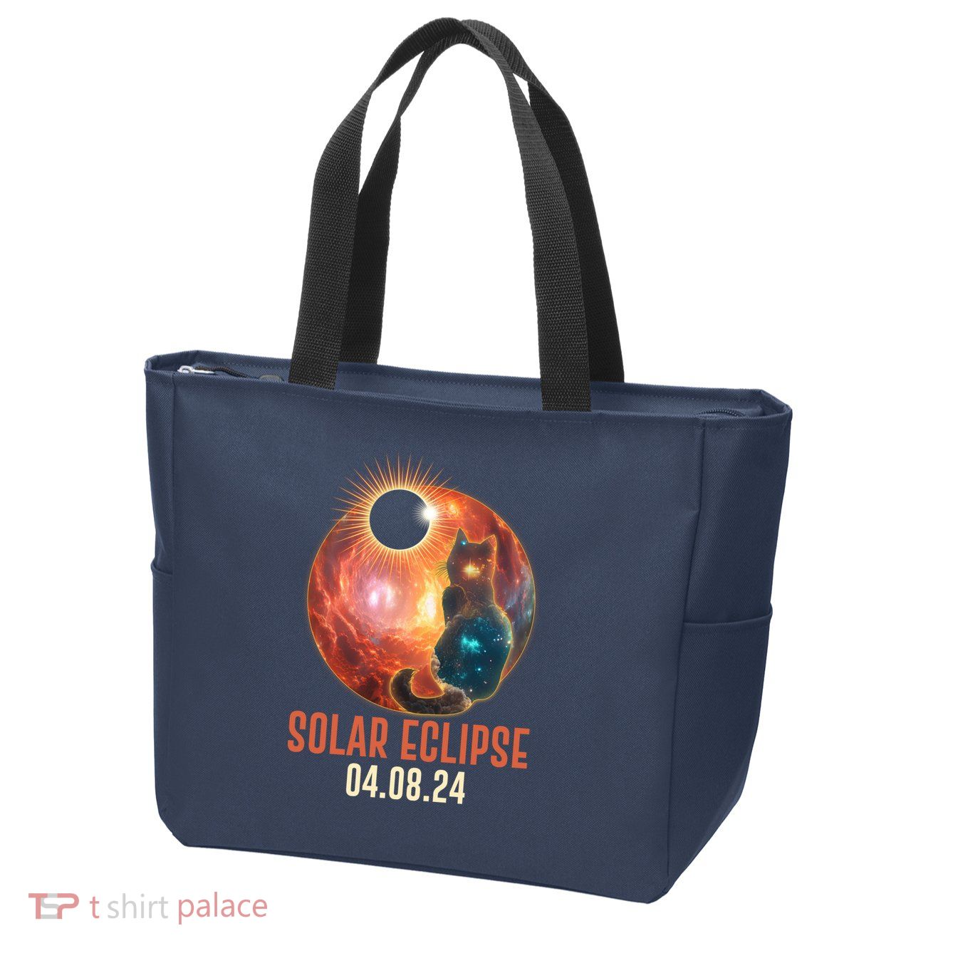 Total Solar Eclipse Galaxy Space Cat Zip Tote Bag