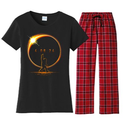 Total Solar Eclipse April 8 2024 Bigfoot Women's Flannel Pajama Set