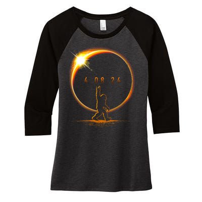 Total Solar Eclipse April 8 2024 Bigfoot Women's Tri-Blend 3/4-Sleeve Raglan Shirt