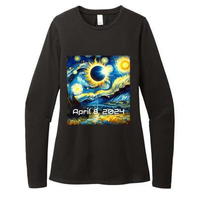 Total Solar Eclipse 2024 Starry Night Painting Van Gogh Womens CVC Long Sleeve Shirt