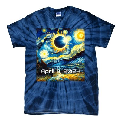 Total Solar Eclipse 2024 Starry Night Painting Van Gogh Tie-Dye T-Shirt