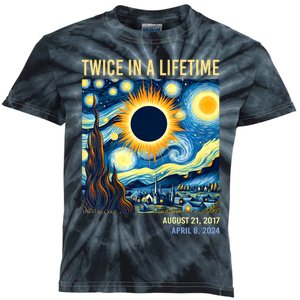 Total Solar Eclipse 2024 Twice In A Lifetime Kids Tie-Dye T-Shirt