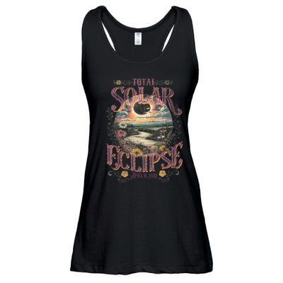 Total Solar Eclipse April 8 2024 Vintage Flowers Astrology Ladies Essential Flowy Tank