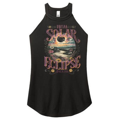 Total Solar Eclipse April 8 2024 Vintage Flowers Astrology Women’s Perfect Tri Rocker Tank