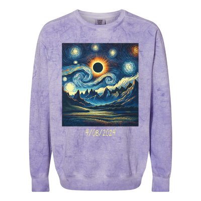 Total Solar Eclipse Van 2024 Gogh April 8 Night Starry 2024 Colorblast Crewneck Sweatshirt