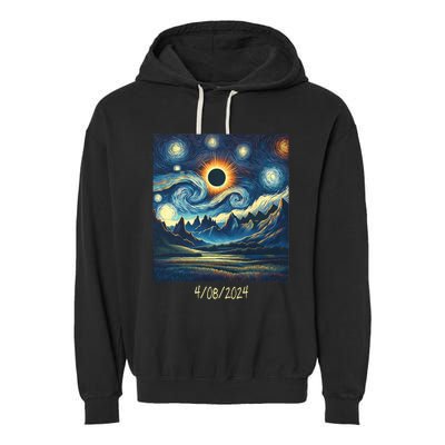 Total Solar Eclipse Van 2024 Gogh April 8 Night Starry 2024 Garment-Dyed Fleece Hoodie