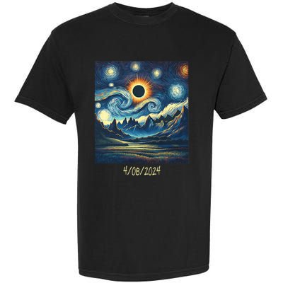 Total Solar Eclipse Van 2024 Gogh April 8 Night Starry 2024 Garment-Dyed Heavyweight T-Shirt