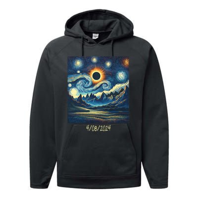 Total Solar Eclipse Van 2024 Gogh April 8 Night Starry 2024 Performance Fleece Hoodie