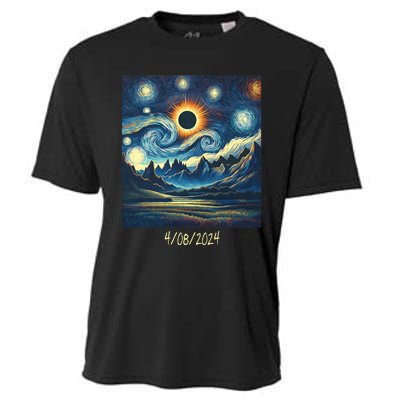 Total Solar Eclipse Van 2024 Gogh April 8 Night Starry 2024 Cooling Performance Crew T-Shirt