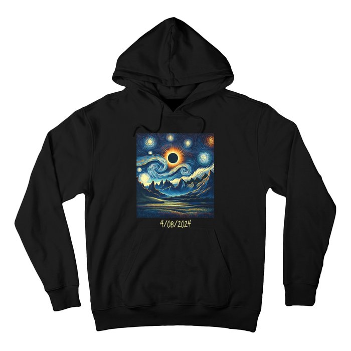 Total Solar Eclipse Van 2024 Gogh April 8 Night Starry 2024 Hoodie