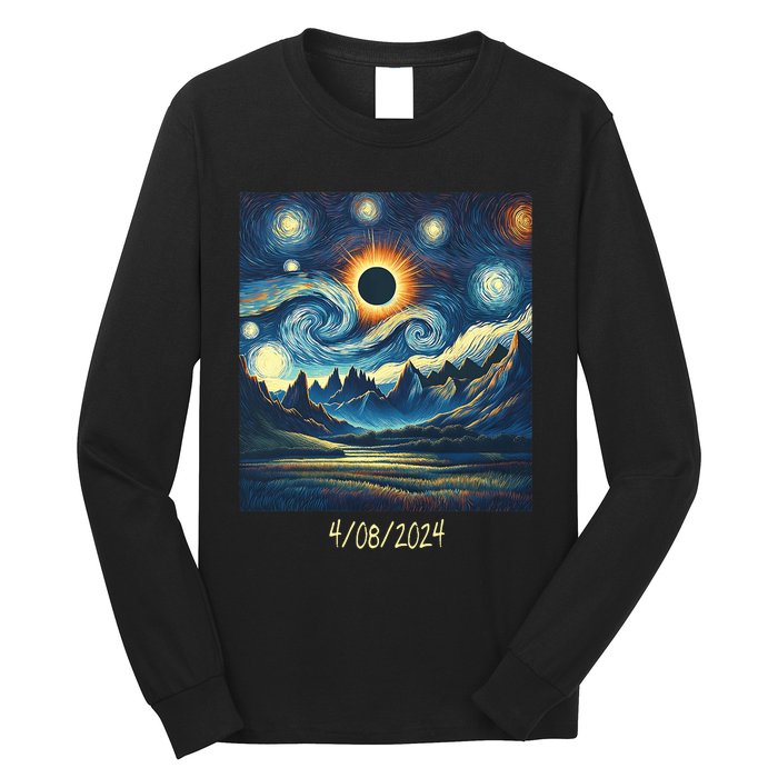 Total Solar Eclipse Van 2024 Gogh April 8 Night Starry 2024 Long Sleeve Shirt