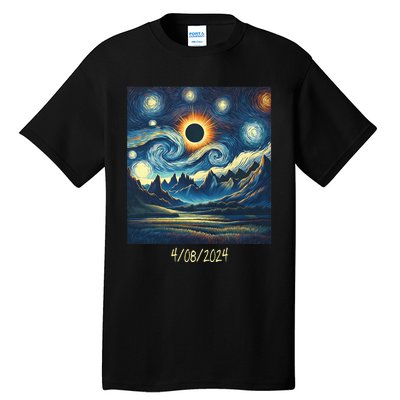 Total Solar Eclipse Van 2024 Gogh April 8 Night Starry 2024 Tall T-Shirt