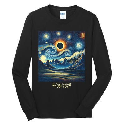 Total Solar Eclipse Van 2024 Gogh April 8 Night Starry 2024 Tall Long Sleeve T-Shirt