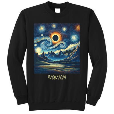 Total Solar Eclipse Van 2024 Gogh April 8 Night Starry 2024 Tall Sweatshirt