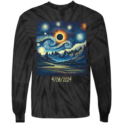 Total Solar Eclipse Van 2024 Gogh April 8 Night Starry 2024 Tie-Dye Long Sleeve Shirt