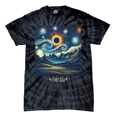 Total Solar Eclipse Van 2024 Gogh April 8 Night Starry 2024 Tie-Dye T-Shirt