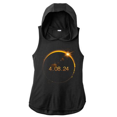 Total Solar Eclipse April 8 2024 Ladies PosiCharge Tri-Blend Wicking Draft Hoodie Tank