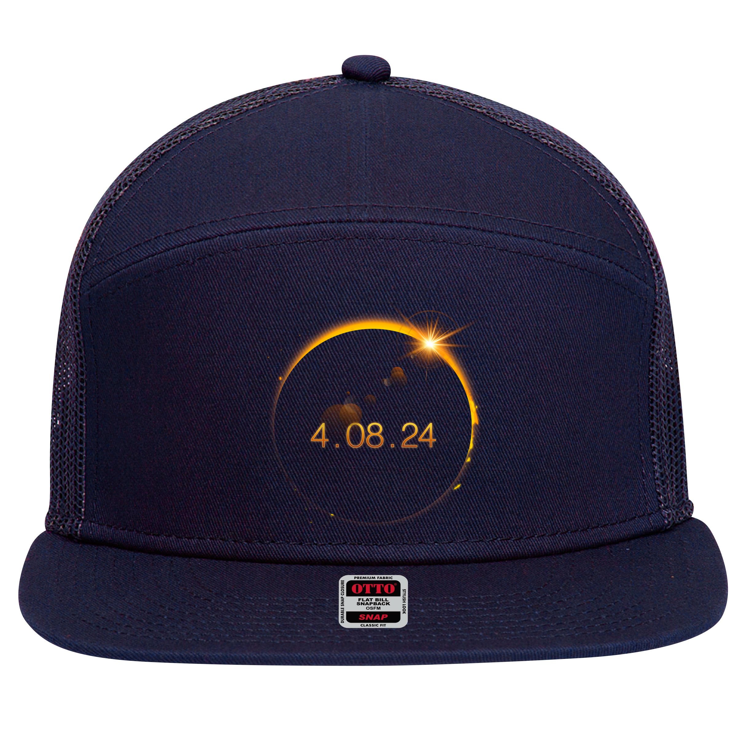 Total Solar Eclipse April 8 2024 7 Panel Mesh Trucker Snapback Hat