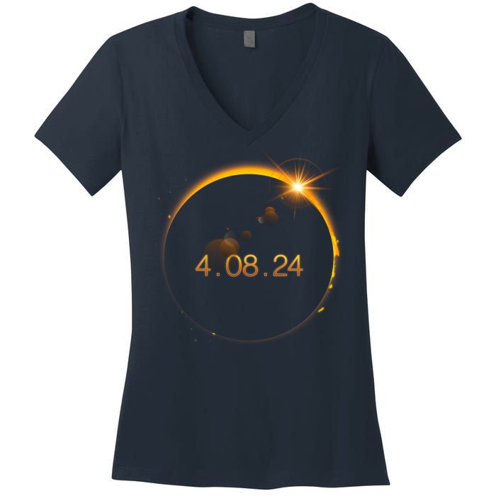 Total Solar Eclipse April 8 2024 Women's V-Neck T-Shirt